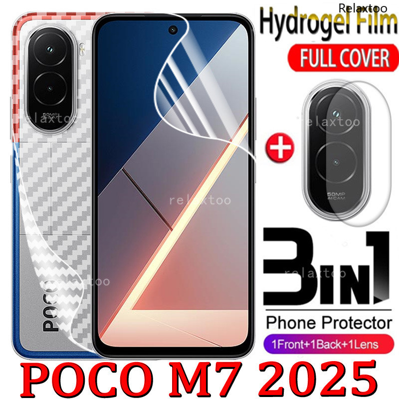 3IN1 ด้านหน้ากลับฟิล์มไฮโดรเจลสําหรับXiaomi POCOM7 POCO M7 M 7 Plus Pro M7Pro M7Plus POCOM7Plus 5G 4Gคลุมทั้งหมดป้องกันหน้าจอกล้องเลนส์ปกป้องฟิล์มโทรศัพท์,ไม่กระจกนิรภัย