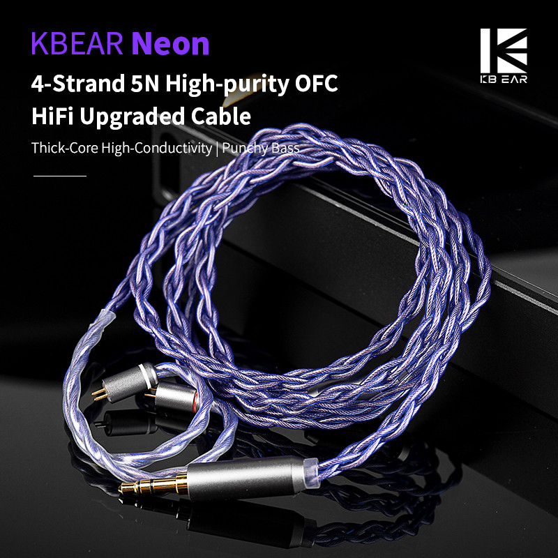 KBEAR Neon iem สายหูฟัง 4 Core ความบริสุทธิ์สูง OFC Quad-cross ทอโครงสร้าง HiFi สาย 3.5/4.4 มม. Bala