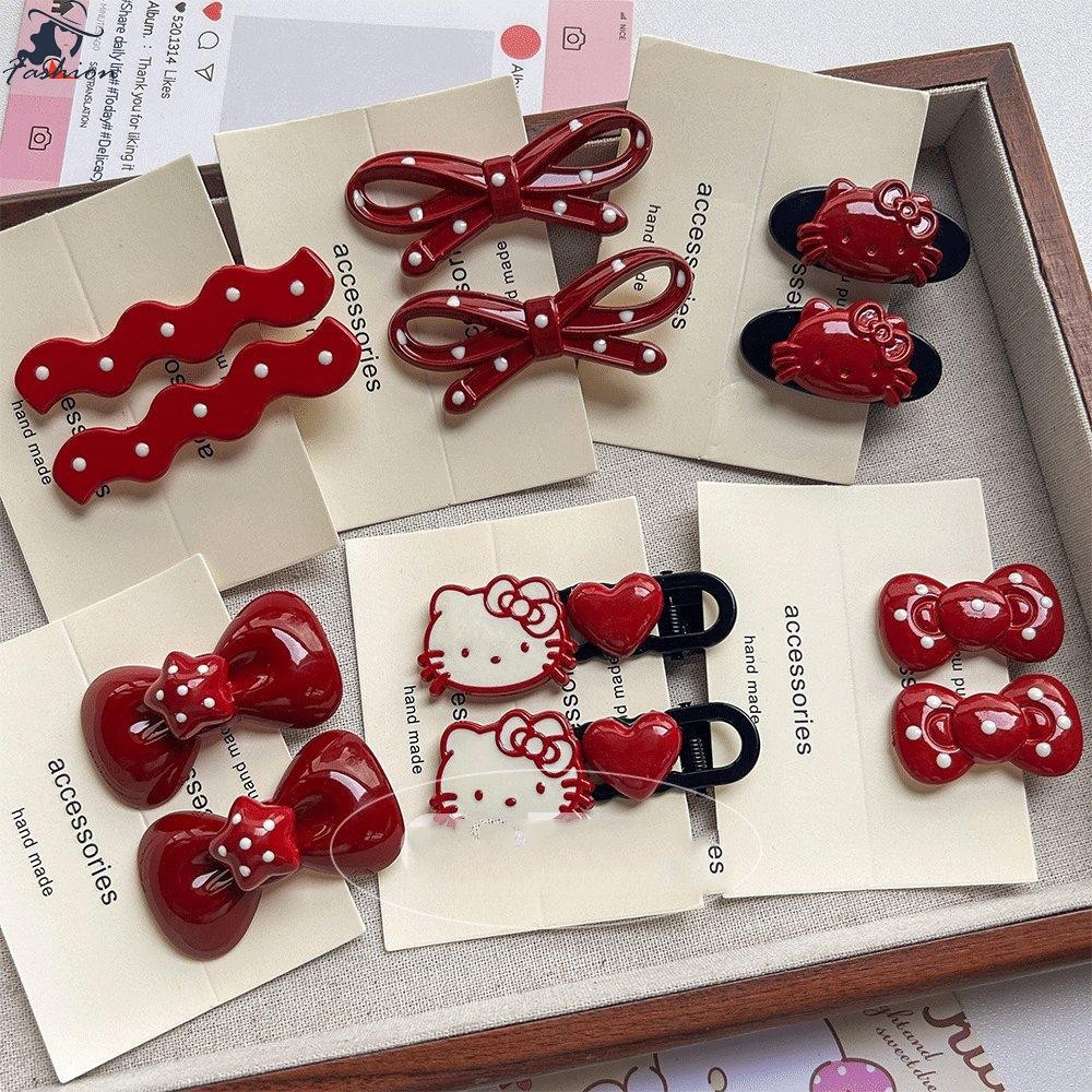 กิ๊บติดผมโบว์ลายจุดสีแดง อาร์ตสมัยใหม่ เสริมแต่งทรงผมด้วยหมวกคลิปด้านข้าง