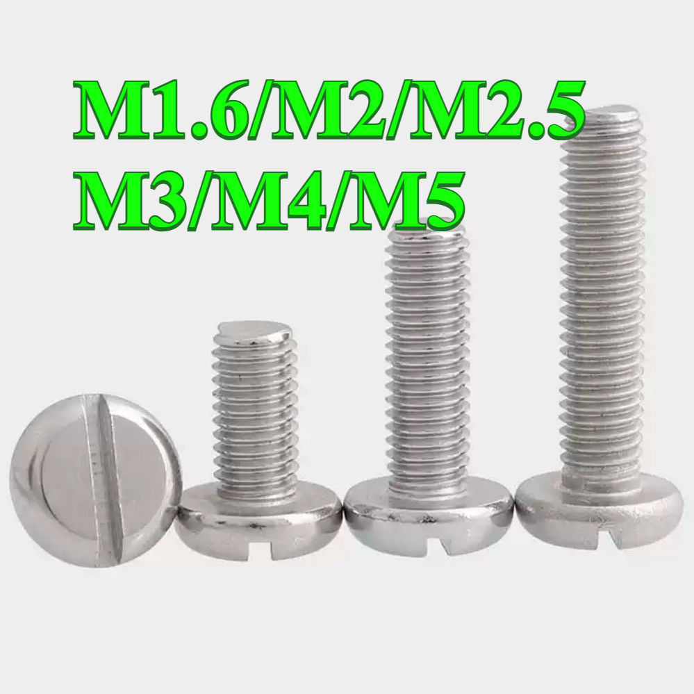 304 สแตนเลสสตีลหัวกลมแบน Slot Bolt M1.6/M2/M2.5/M3/M4/M5 (PW-JS-TH)