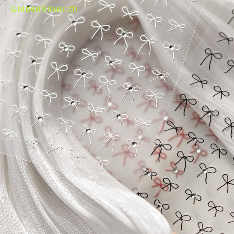 GoldenSilver 1pcs 3D ญี่ปุ่นโบว์เล็บสติกเกอร์แฟชั่นการ์ตูนขายสีดําสีขาวริบบิ้นตกแต่งเล็บ Decals DIY เล็บเครื่องมือ TH - รูปที่ 5