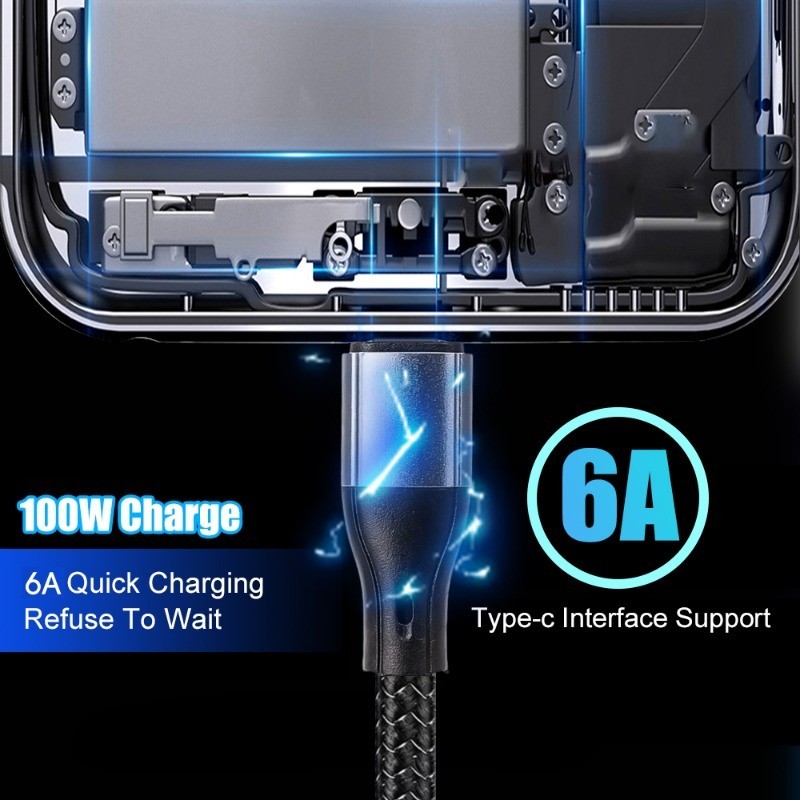 3 in 1 100W 6A Type C สายชาร์จเร็วสุด - 1.2 ม. พอร์ต Usb หลายตัวไนลอนถักสายเคเบิลข้อมูลสากล