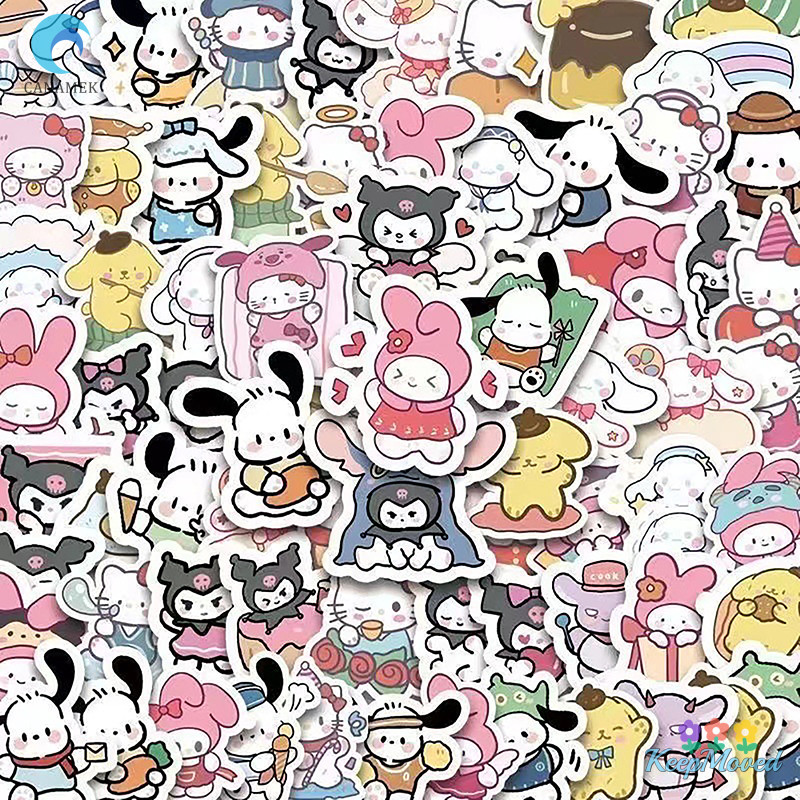 Keepmoved 100 แผ่นสติกเกอร์การ์ตูนน่ารักอะนิเมะสติกเกอร์ My Melody Kuromi สติกเกอร์ตกแต่งสําหรับโน้ตบุ๊คกระเป๋าเดินทางกีตาร์ Decals ใหม่