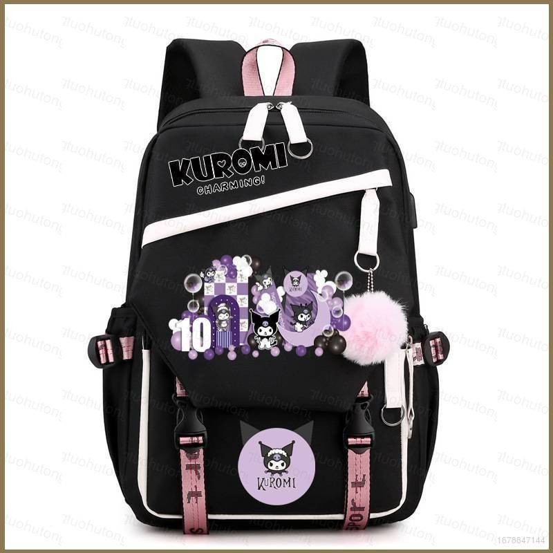 SANRIO กระเป๋าเป้ ซานริโอ คุโรมิ สําหรับผู้หญิงผู้ชายนักเรียนความจุขนาดใหญ่ระบายอากาศพิมพ์แฟชั่นบุคลิกภาพอเนกประสงค์