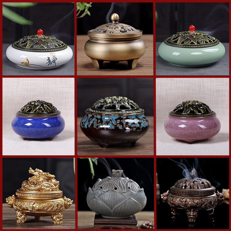 Hot Sale#Ceramic Incense Burner Kiln Baked Blue Incense Burner Ice Crack Celadon Incense Burner Cone