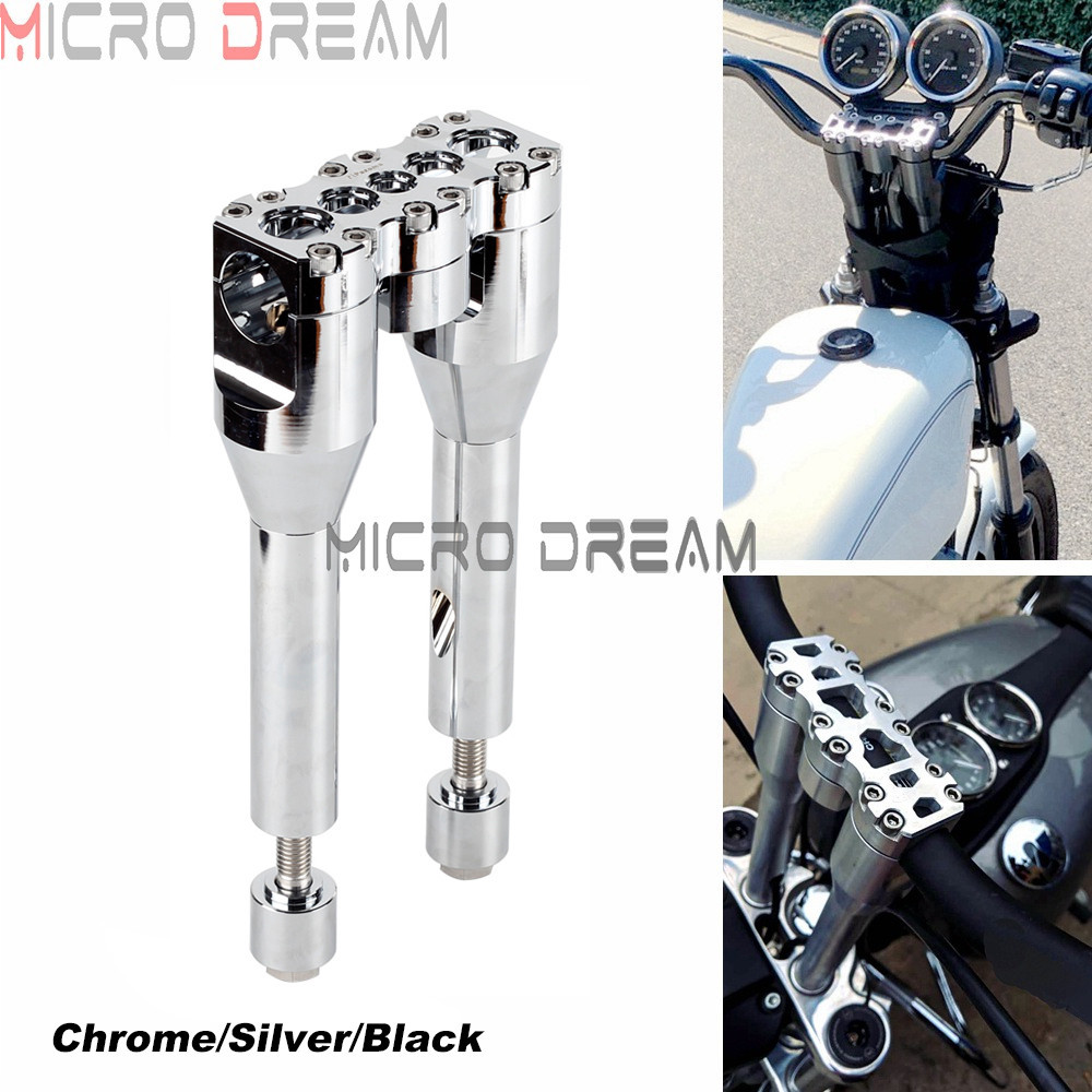 MDSilver 25mm 1" Club Style Upright Handlebar Risers Rise 8in to 9in For Harley Sportster Touring So