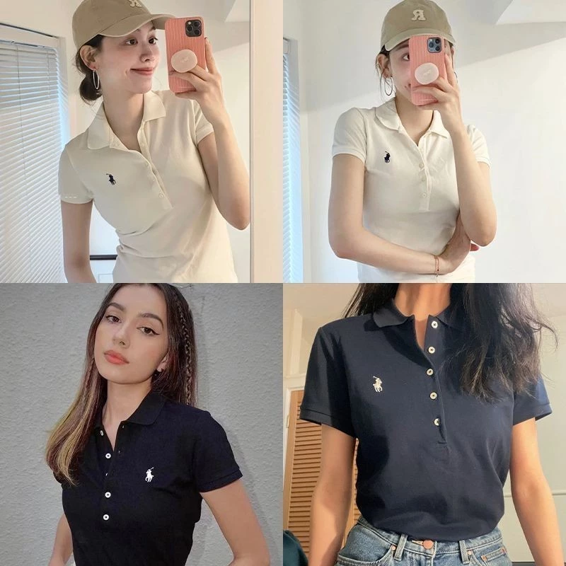 เสื้อโปโลลําลองเข้ารูปสําหรับผู้หญิง - เสื้อยืดแขนสั้นเรียบง่าย