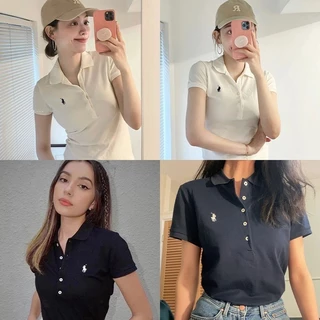 เสื้อโปโลลําลองเข้ารูปสําหรับผู้หญิง - เสื้อยืดแขนสั้นเรียบง่าย