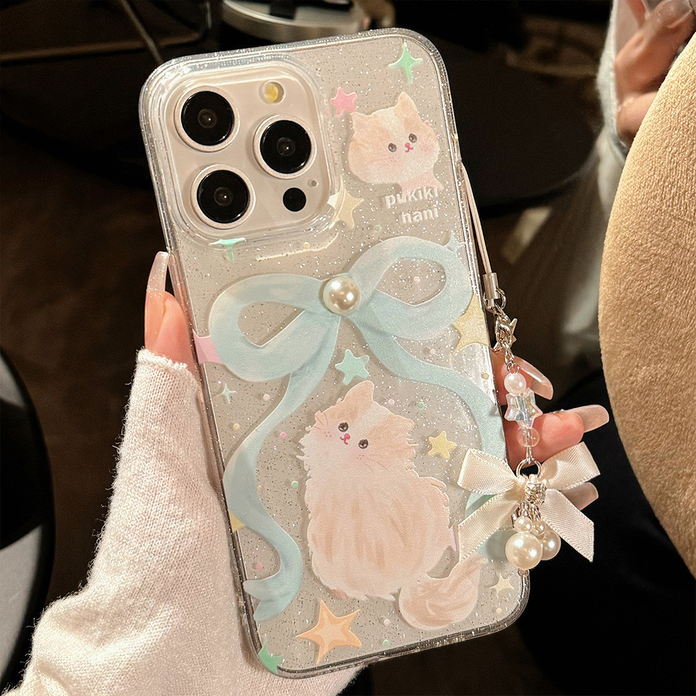 Huiwanju สาวหัวใจ ins bow cat สําหรับ iPhone15 โทรศัพท์มือถือกรณี iPhone14promax ดูดีโทรศัพท์มือถือกรณี 15Pro อินเทอร์เน็ตดารา 11 ระเบิด 13 fairy ลม puls นุ่ม 12