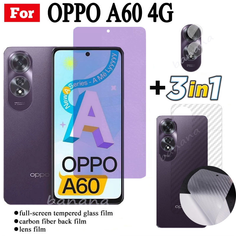 Oppo A60 Anti Blue Light RayกระจกนิรภัยสําหรับOPPO A 60 4Gป้องกันหน้าจอ+ฟิล์มเลนส์กล้อง+ฟิล์มด้านหลั