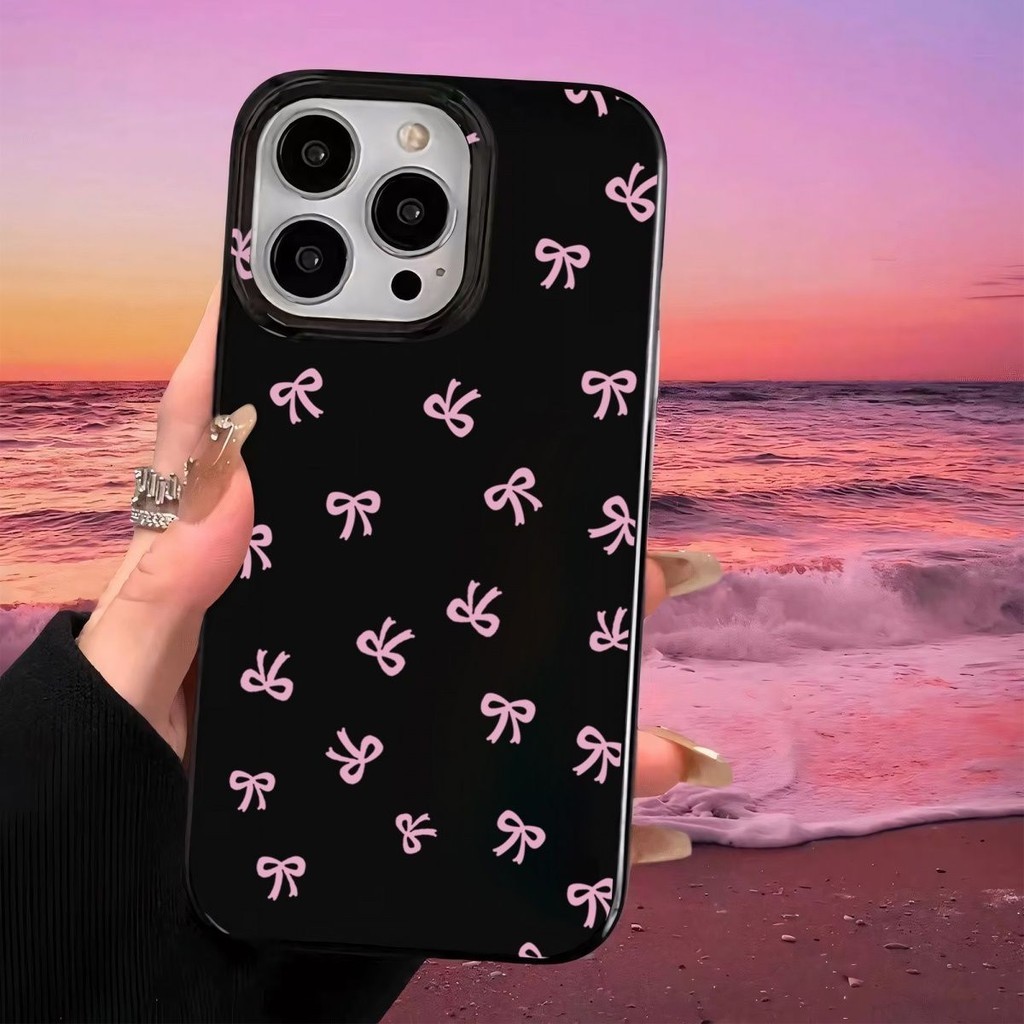 {ขนส่งด่วน} เคสโทรศัพท์นุ่มเรียบลายโบว์สีชมพูสำหรับ iPhone x/xs/xr/xsmax/7/8PLUS/11Promax/12/13/14Promax/15