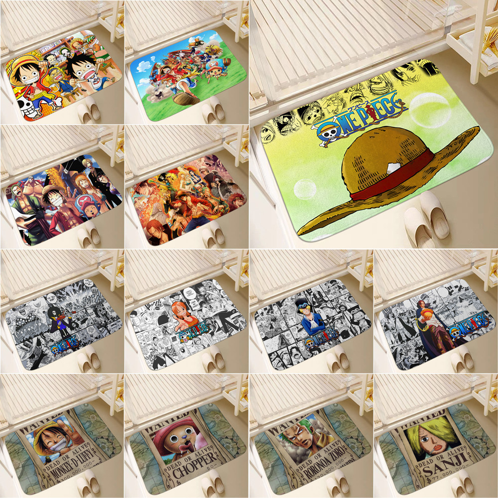ญี่ปุ่นอะนิเมะ ONE PIECE เสื่อประตูลื่นพรม Pad ห้องน้ําอาบน้ําเสื่อกันลื่นพรมตกแต่งบ้าน (60x40 ซม.)