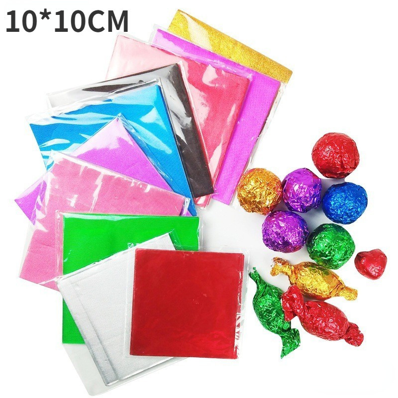 10 * 10ซม บรรจุภัณฑ์ ดีบุกฟอยล์ กระดาษฟอยล์อลูมิเนียมสีสันสดใสกระดาษห่อขนมช็อคโกแลต