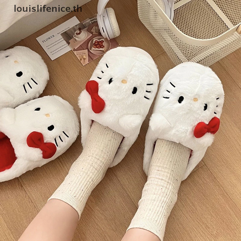 Lnth รองเท้าแตะตุ๊กตา Kittys Kawaii น่ารักนักเรียนฤดูใบไม้ร่วงฤดูหนาวห้องนอน Soft Cushion Plush ห้องนอน Aldult รองเท้าสาว Xmas ร้อน