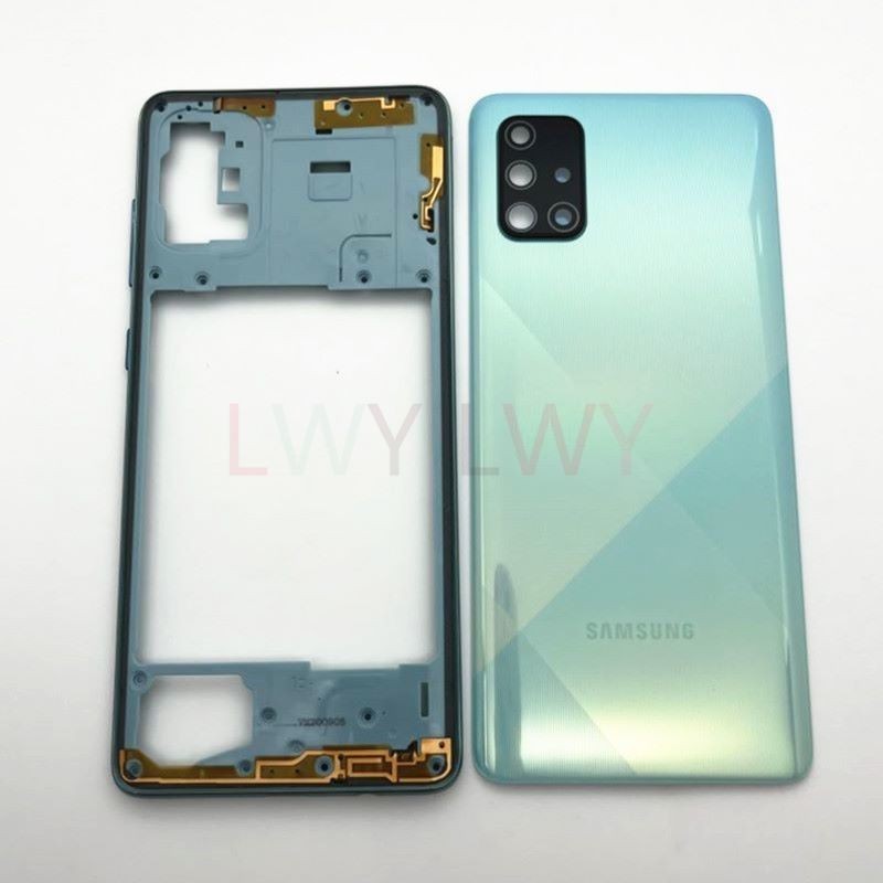 เคสแบบเต็มสําหรับ Samsung Galaxy A71 2020 A715 A715F A51 A515 กรอบกลางแบตเตอรี่ฝาหลังด้านหลังประตู + เลนส์กล้อง