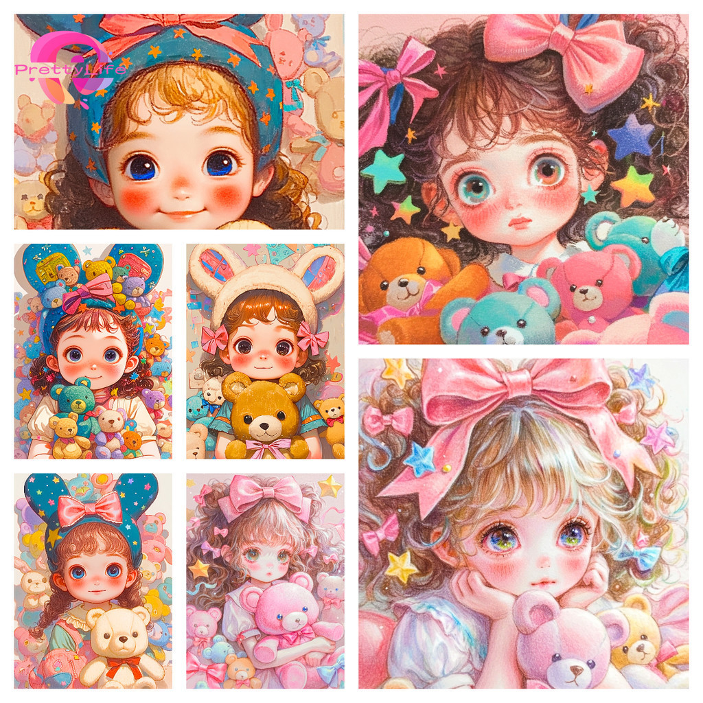 Pl Winnie the Pooh Girl 5D DIY เพชรทาสีคริสตัลรอบฝังเพชรชุดเพชรน้ําเพชรภาพวาดตกแต่งบ้าน 30x40 ซม.