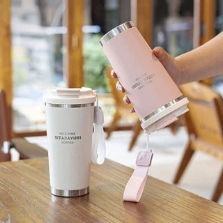 พร้อมส่ง SITARAYURI แก้วน้ำเก็บอุณหภูมิเปิดดื่ม 2 แบบ สแตนเลส SUS304 ขนาด 560ml จับถือได้สะดวก พร้อมสายหูหิ้วผ้าแคนวาส