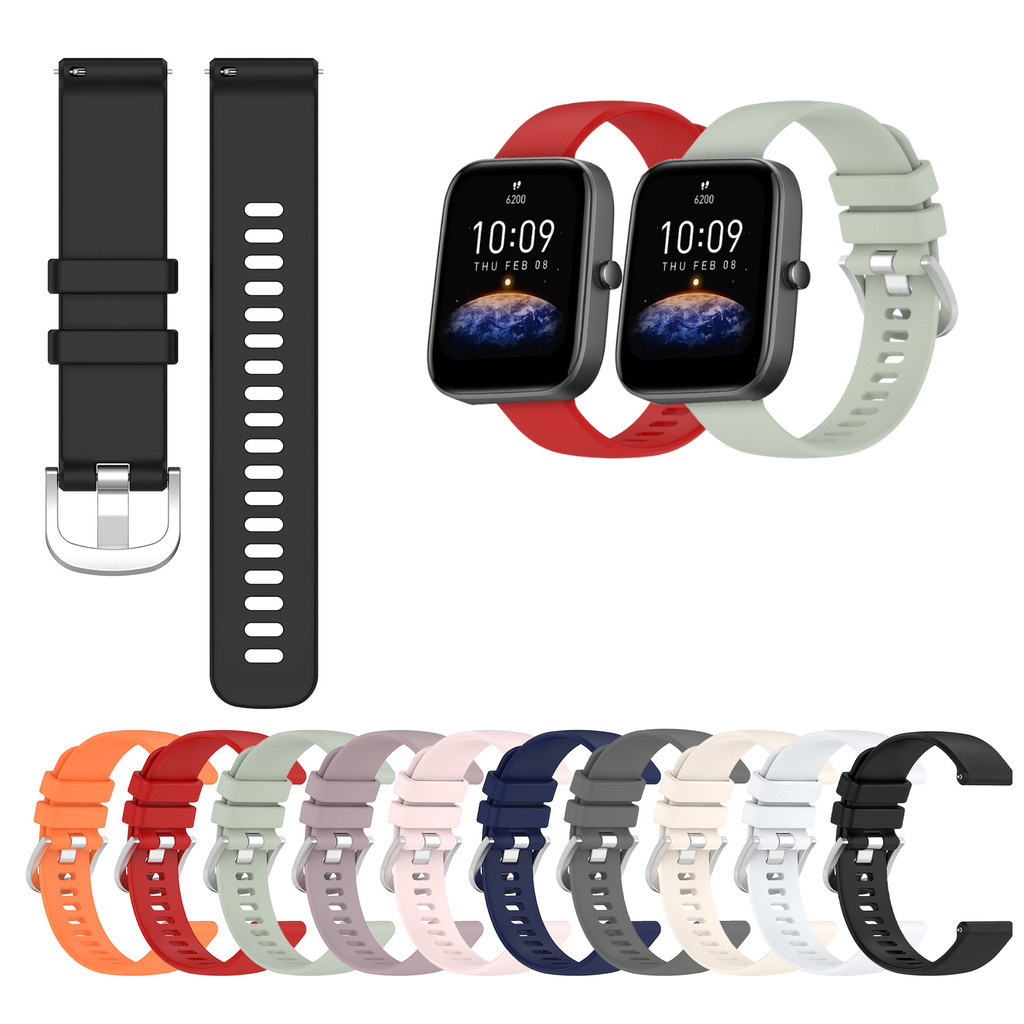 20 มม.22 มม.ซิลิโคนสําหรับ Huami Amazfit Bip6 Bip5 Bip3 Bip 3 5 6 Lite SU Pro Unity Simple Solid สีลูกกวาดสมาร์ทนาฬิกาแฟชั่นสายรัดข้อมือ