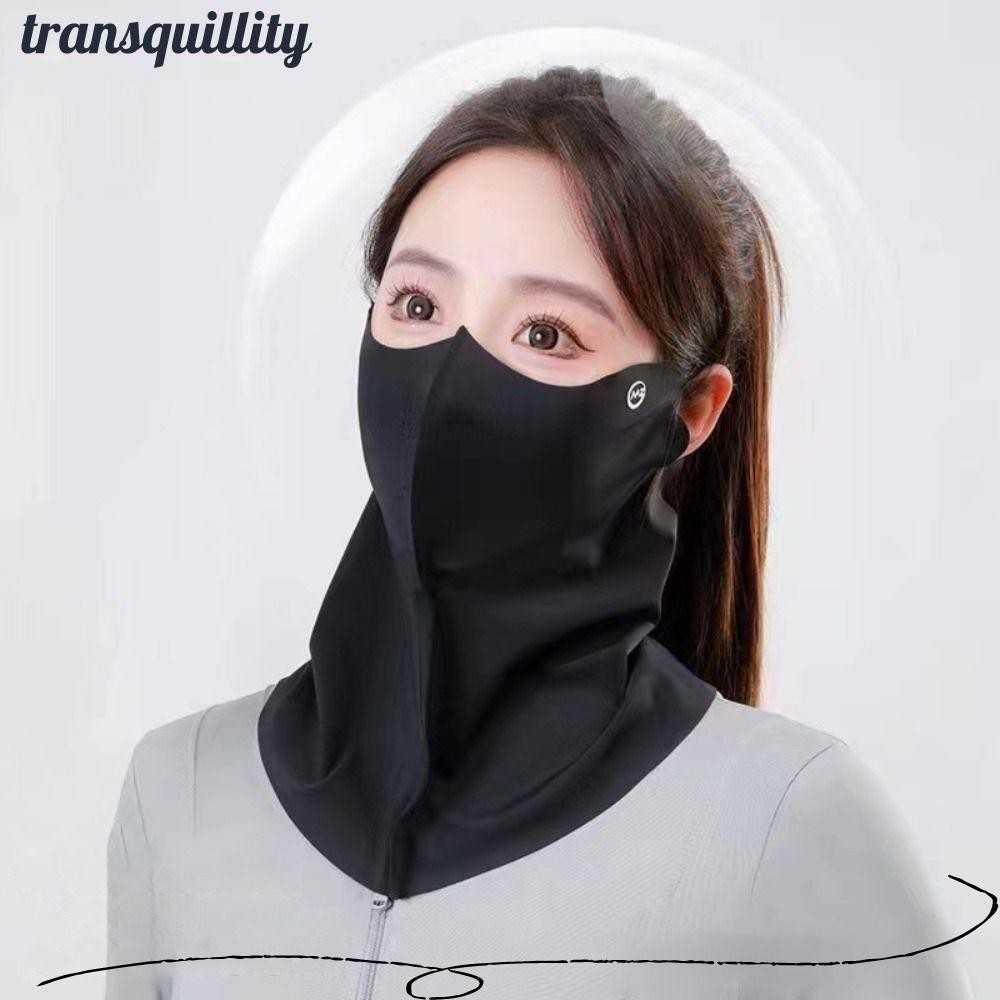 Transquillity กันแดด, ผ้าพันคอคอป้องกันรังสียูวีผ้าไหมน้ําแข็ง, แฟชั่น UPF50+ Sunscree Neck Protection Sunshade Face Outdoor