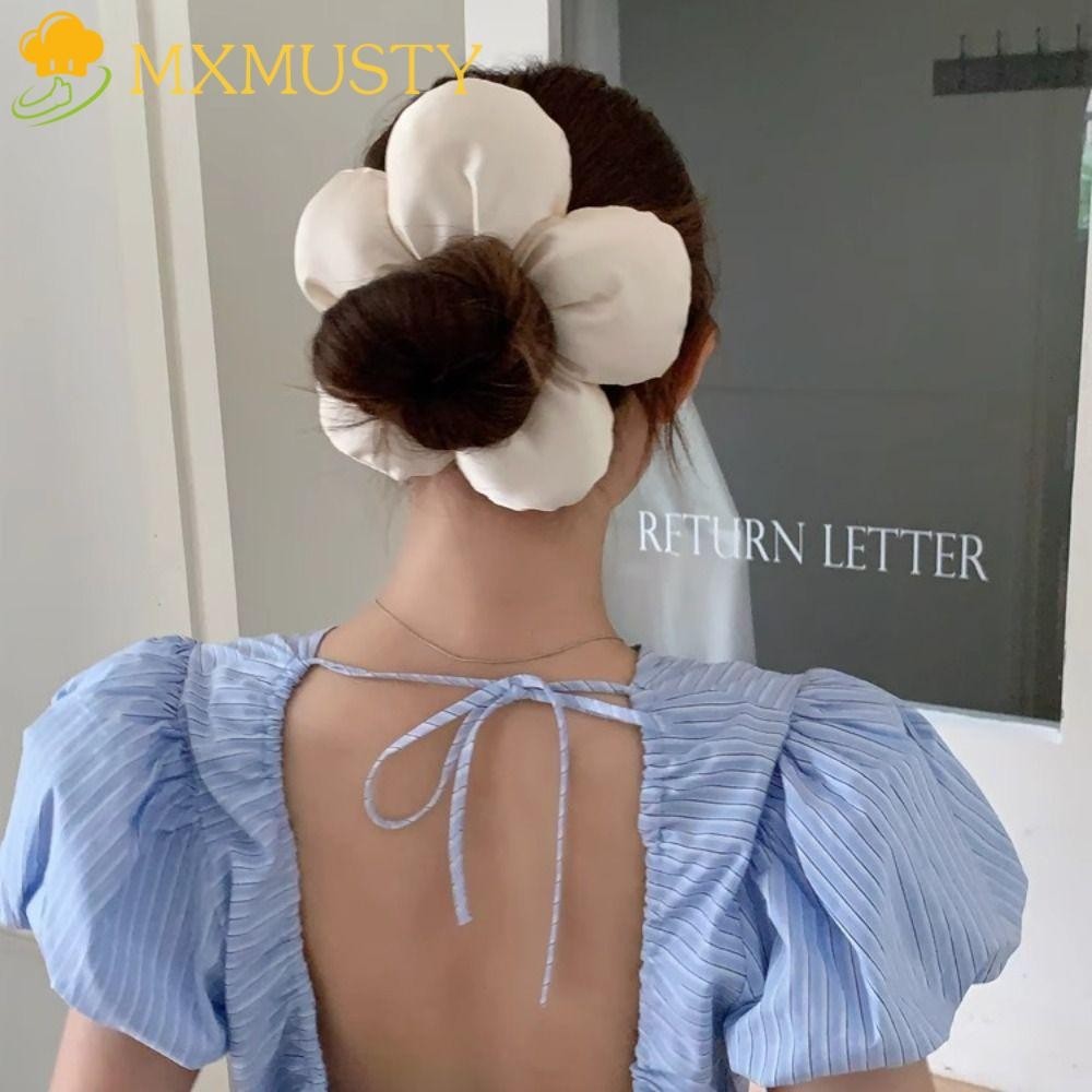Mxmusty ดอกไม้ Scrunchies, ดอกไม้รูปร่างผ้าขนาดใหญ่ซาตินผม Scrunchies, ผู้ถือผมหางม้ายืดหยุ่น Oversize สไตล์เกาหลีโอ้อวดผมแหวน Lady