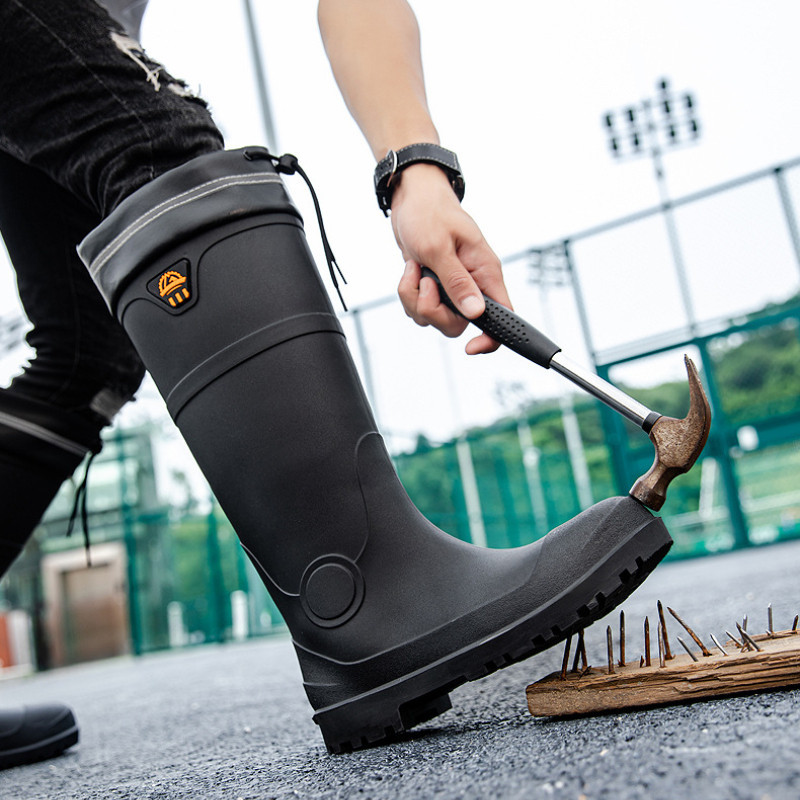 Steel Toe Steel-Soled Anti-Smashing Safety Shoes, Anti-Slip Wear-Resistant Rain Boots, Mens High-Top Water Boots La