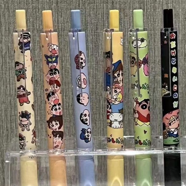 สินค้าขายดี ปากกาเจล 0.5 เจล Crayon Shin-chan น่ารัก 6 ชิ้น ปากกานักเรียน ปากกาสีดำ