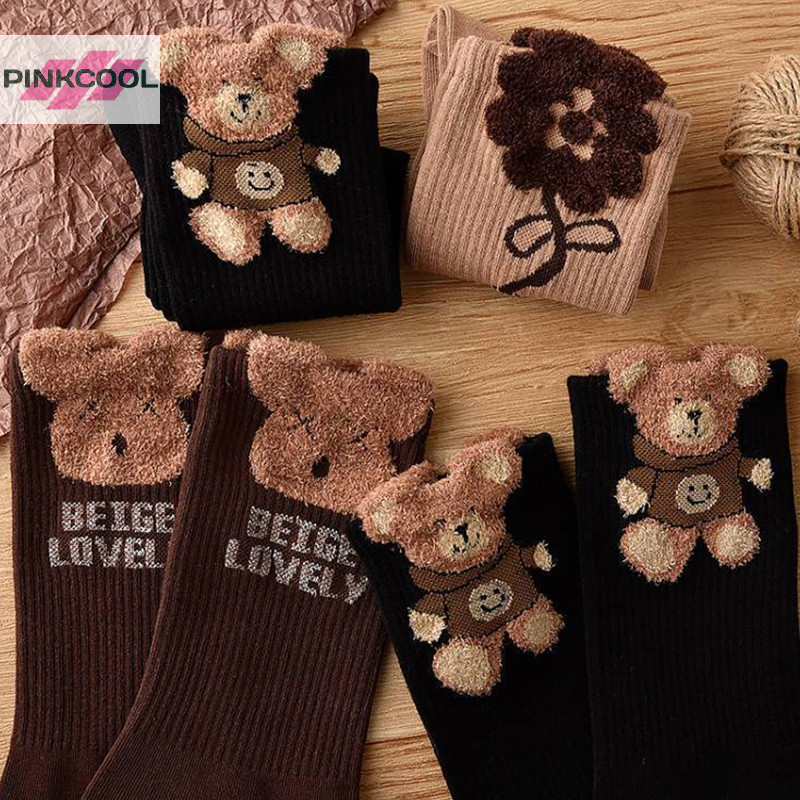 Pinkcool 1 คู่ตุ๊กตาหมีถุงน่องฤดูใบไม้ร่วงฤดูหนาวหญิงถุงน่อง Kawaii น่ารักถุงเท้าน่ารักสไตล์เกาหลีสําหรับสาวร้อน