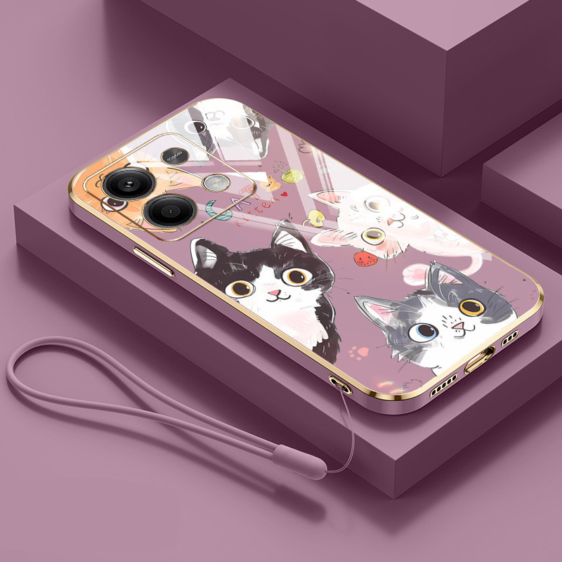ปลอกสําหรับ Xiaomi Redmi Note 13 Pro 4G 5G Note 13 Pro Plus Note 13R Pro 5G Poco M6 Pro 4G X6 Pro 5G X6 Neo K70E K70 ProรอบEyed CatหรูหราElectroplating Anti Dropเคสโทรศัพท์นุ่ม