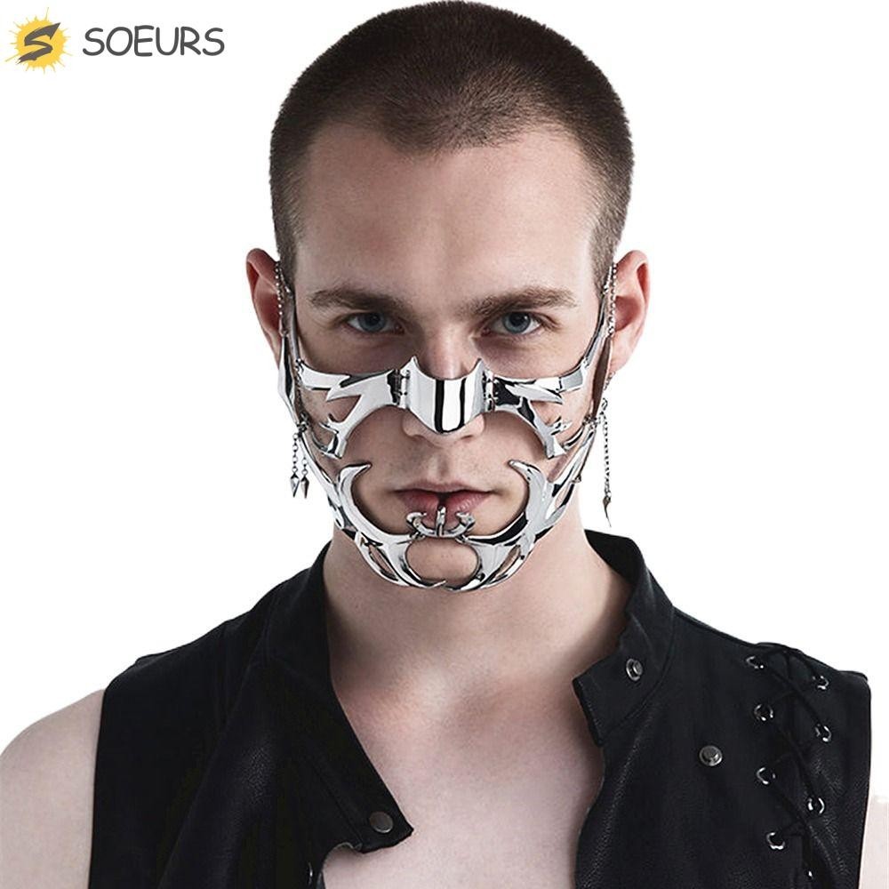 Soeurs Liquid Masquerade แฟนซีสําหรับชาย Hollow แฟชั่นเครื่องประดับ Tassels ไม่สม่ําเสมอเงินสี Halloween Supply Face Mask คอสเพลย์ Prom Props CyberPunk หน้ากาก