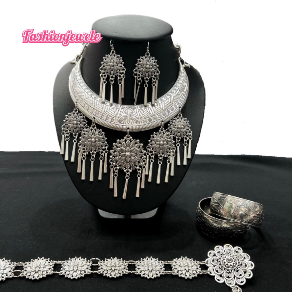 Fashionjewelry สร้อยอีสานชุดไทล้านนาสร้อยต่างหูสีทอ ชุดเครื่องประดับ สีรมดำ ทอง เงิน พร้อมส่ง