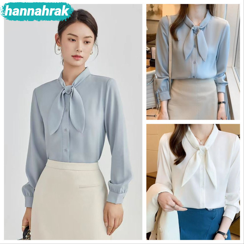 (ส่งจากกรุงเทพฯ)เสื้อฟ้าวันแม่(S-3XL)เสื้อเชิ้ตเกาหลีหญิงสีฟ้า สวยๆ  ผูกโบว์ สำหรับฤดูใบไม้ผลิและฤดูใบไม้ร่วง