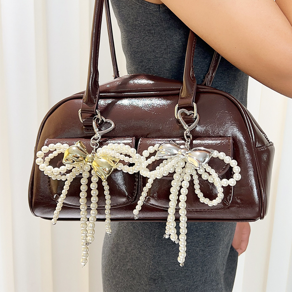 Fashionabl Bow Pearl Bag Charm- พวงกุญแจริบบิ้นโบว์หวาน-จี้โบว์โลหะอเนกประสงค์ที่หรูหรา
