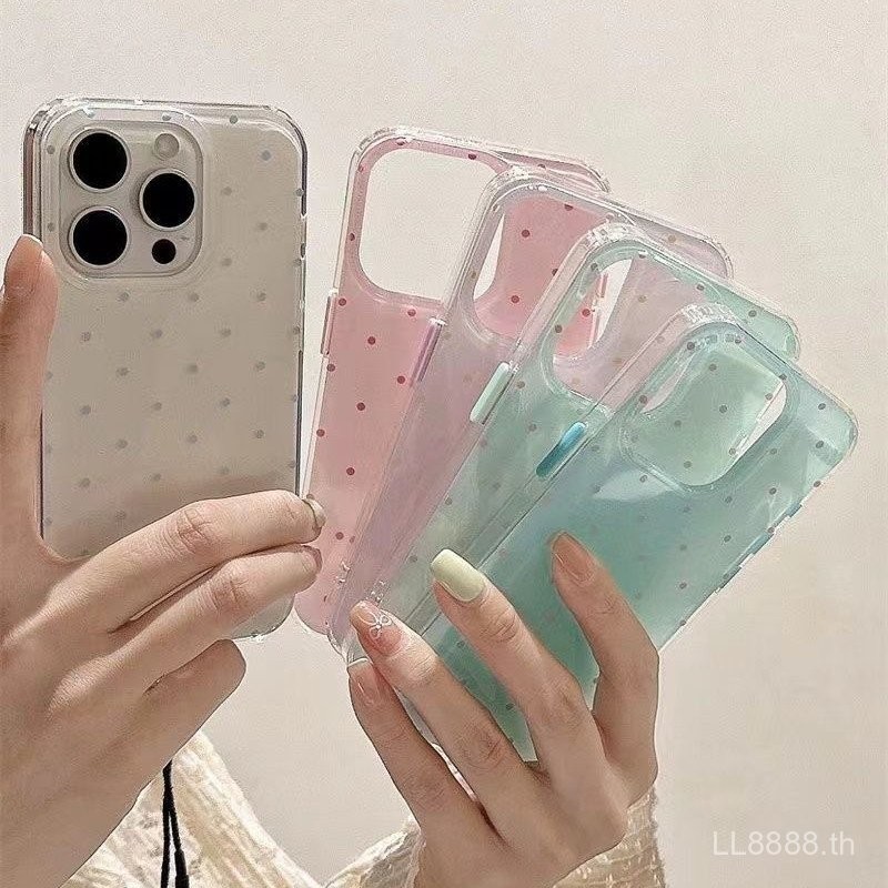 เคสมือถือสำหรับ iPhone ลายจุดโปร่งใส15Promax/13/12เรียบง่าย11/14pro เกาหลี XR/xsmax เคสนิ่ม7/8PLUS เคสป้องกันแบบเต็มรูขนาดใหญ่1zev