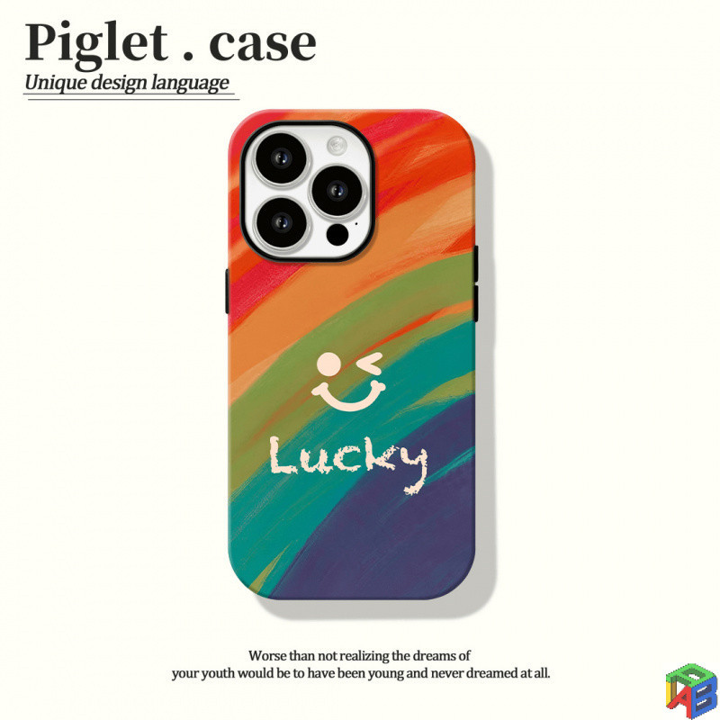 Apple 15/16promax เกาหลีใต้ Feilin เคสโทรศัพท์สองชั้น 14plus ขั้นสูง 3/2pro Drop-Resistant 11 7/8Plus Xsmax Rainbow Smiley Face ซิลิโคนอ่อนนุ่มฝาครอบฟิล์มแข็ง