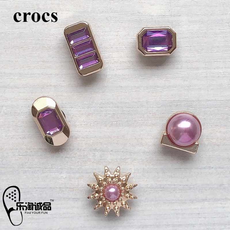 Crocs Jibbitz Charm Metal Purple Rhinestone หัวเข็มขัดรองเท้าโลหะผสมแท้คุณภาพสูง