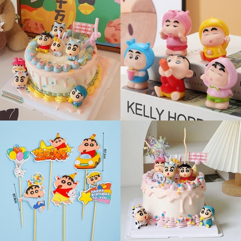 5 ชิ้น/เซ็ต Crayon Shin chan การ์ตูนเค้กตกแต่งด้านบนน่ารักและตลกเด็กสุขสันต์วันเกิดเบเกอรี่