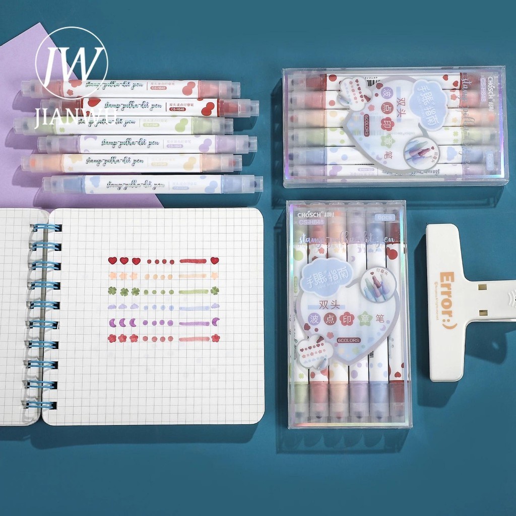 Jianwu 6 ชิ้น/เซ็ต Double-ended Polka Dot แสตมป์ชุดปากกา Marker ปากกา Creative DIY Journal อุปกรณ์นักเรียนเครื่องเขียน - รูปที่ 2