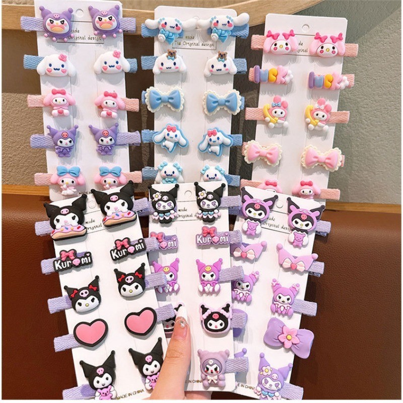 10 ชิ้น/เซ็ต Sanrio Kuromi Hairpins สําหรับเด็กผู้หญิงสีม่วงด้านข้างหัก Bangs กิ๊บติดผม Headwear สําหรับของขวัญเด็ก