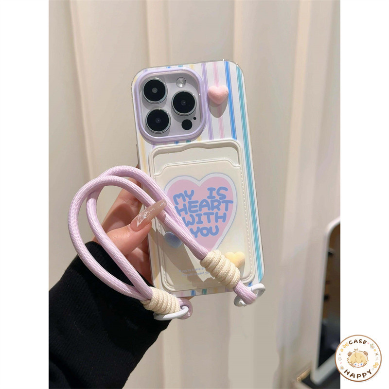 แฟชั่นน่ารักตุ๊กตา 3D Love Heart เชือกเส้นเล็กกระเป๋าสต เคสIPhone 11 15 12 13 14 Pro Max XR X XS Max 7 8 15 Plus SE 2020