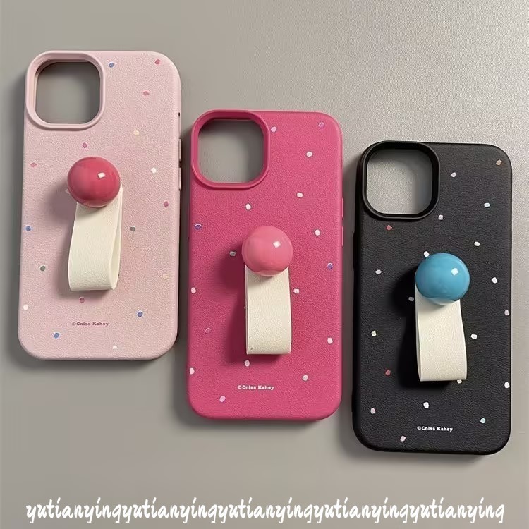 การ์ตูน Macaron จุดสีเรียบง่าย 3D ตุ๊กตา Ball สําหรับ IPhone 15 13 11 16 14 12 Pro Max 14 16 15 Plus XR X XS Max 12 11 Pro หรูหราผิวรู้สึกหนังเนื้อนุ่มกรณี