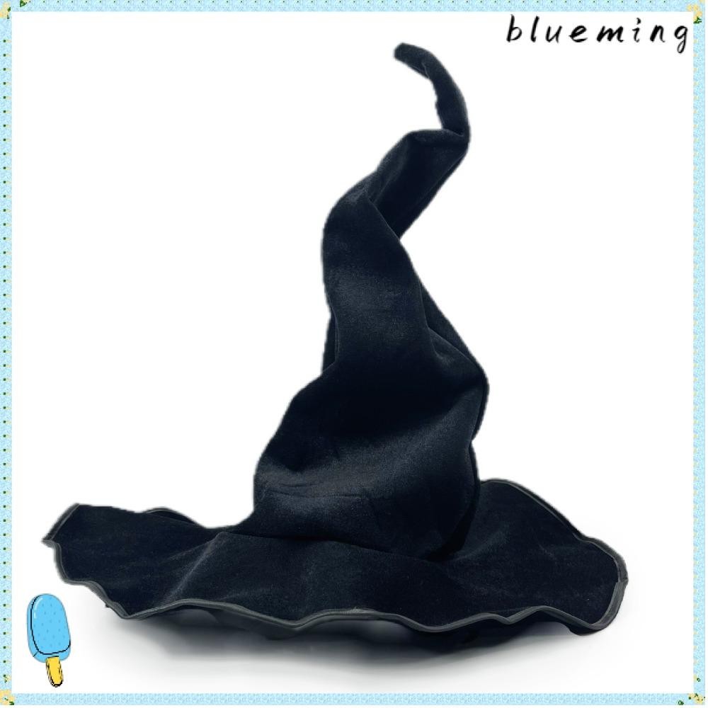 หมวกพ่อมด BLUEMING2, หมวกปีศาจผ้าสักหลาดสีดํา, ชุดคอสตูมคอสเพลย์ตกแต่งเทศกาลบิดพับวินเทจ
