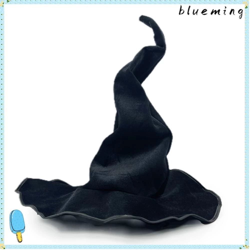 หมวกพ่อมด BLUEMING2, หมวกปีศาจผ้าสักหลาดสีดํา, ชุดคอสตูมคอสเพลย์ตกแต่งเทศกาลบิดพับวินเทจ