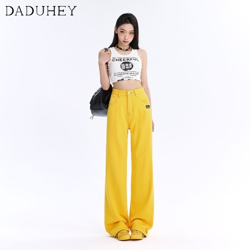 DaDuHey Women's High Street Fashion Low Waist Slimming Drooping Straight Casual Pants 2024 Korean Style Retro Easy Matching Hot Girl Yellow Wide Leg Jeans