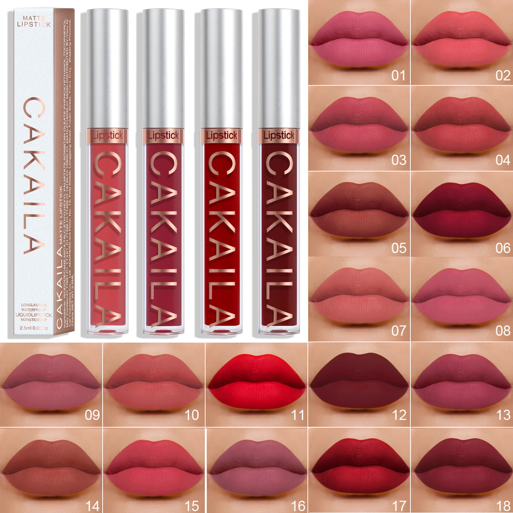 Cakaila 18 สี Liquid Matte Lip Gloss ลิปสติก Velvet Matte แต่งหน้าของผู้หญิง, ติดทนนานกันน้ํา Non-stick Cup Non-fade
