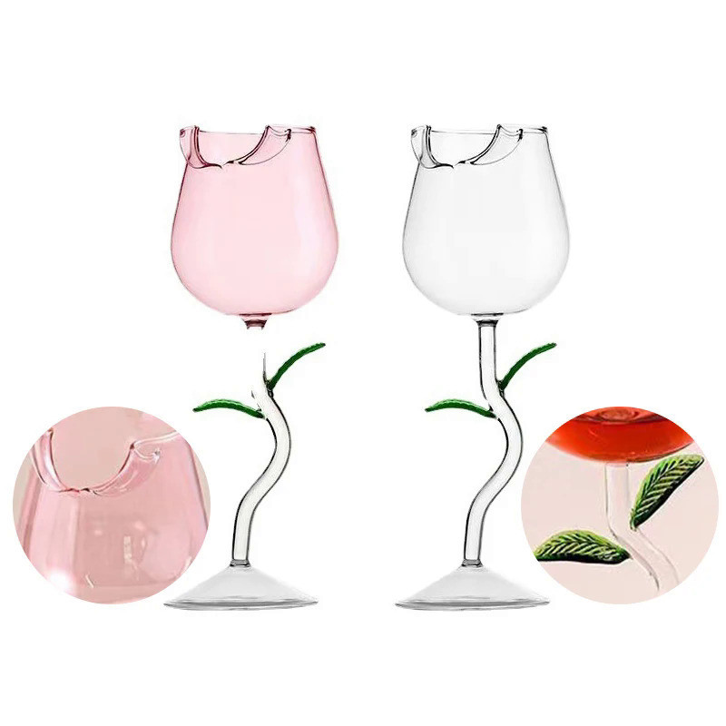 Rose-Shaped Red Wine Glasses Rose Shape Wine Glass With Colored Rose Leaves 150/400ml Rose Shaped Re