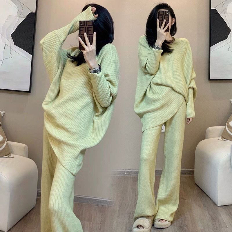 ชุดคลุมท้อง ต้นฤดูใบไม้ร่วงรูปแบบใหม่เฉพาะแขนค้างคาวเสื้อกันหนาวเสื้อกันหนาวกางเกงขากว้างสบายๆฤดูใบไม้ผลิฤดูใบไม้ร่วงสุภาพสตรีสองชิ้นเสื้อผ้าสตรี[พร้อมสต - รูปที่ 4