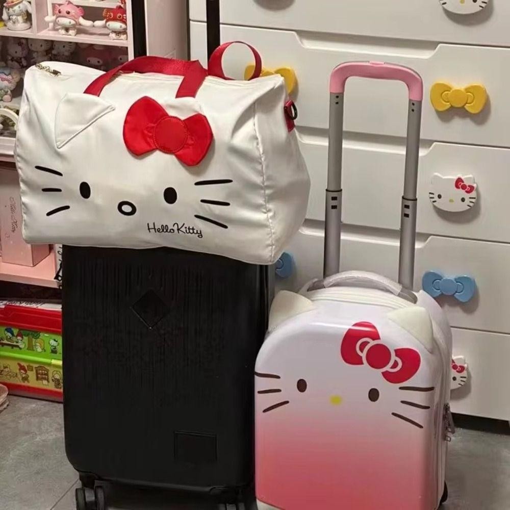 Desmondri กระเป๋าเดินทาง Oversize, แบบพกพาน้ําหนักเบา Kitty Travel กระเป๋าถือ,น่ารักซิปกันน้ําเสื้อผ้า Organizer Oxford กระเป๋าเก็บผ้าหญิง