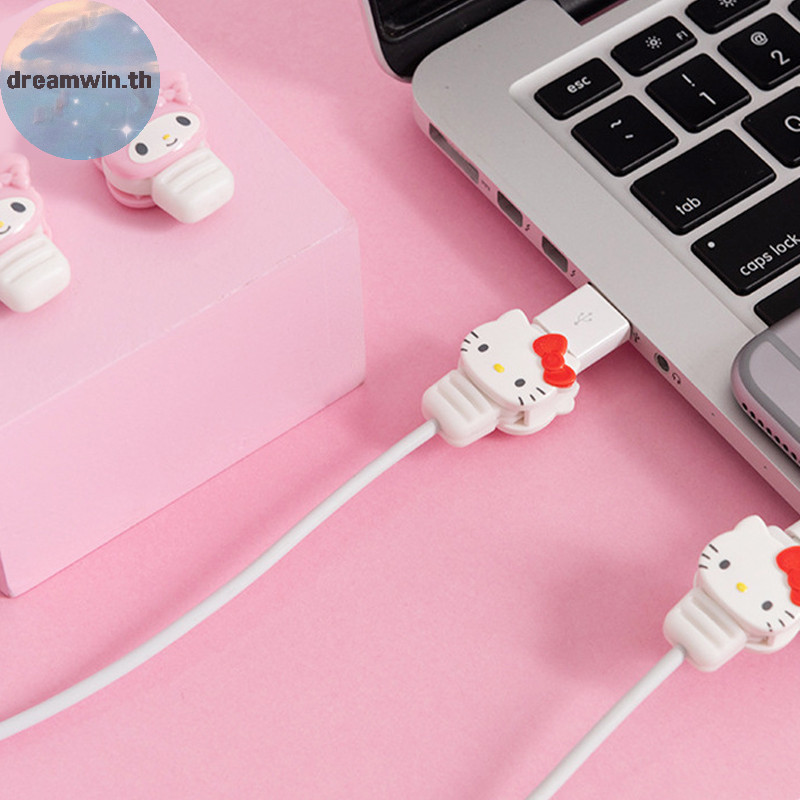 Dreamwin 2 ชิ้นน่ารัก Sanrio Bite Cable Protector My Melody Cinnamoroll Hello Kitty การ์ตูนสาย Usb Protector Anti Fracture ป้องกัน th