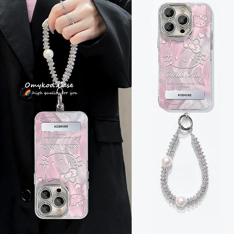 เข้ากันได้กับ IPhone 11 13 12 14 15 Pro Max X XR Xs Max 6 7 8 Plus Feather เส้นด้ายเคสโทรศัพท์กันน้ําการ์ตูนน่ารัก Hello Kitty ปกอ่อน