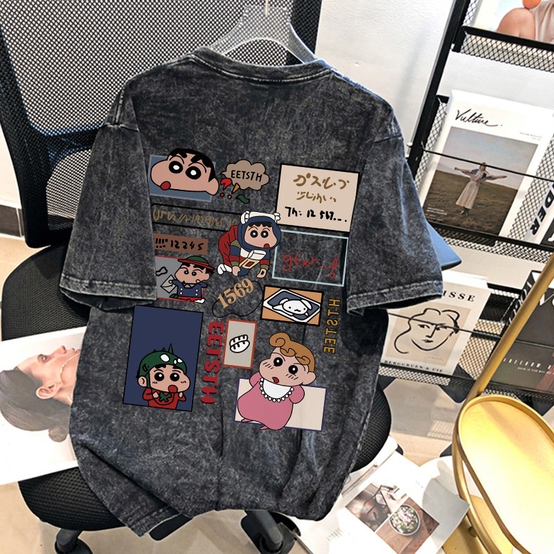 COD✅ (จัดส่งในกรุงเทพฯ) MAO Shop เสื้อชินจัง เสื้อยืดฟอก oversize ลายการ์ตูน cotton100 เนื้อผ้านิ่มม ใส่สบาย #52415